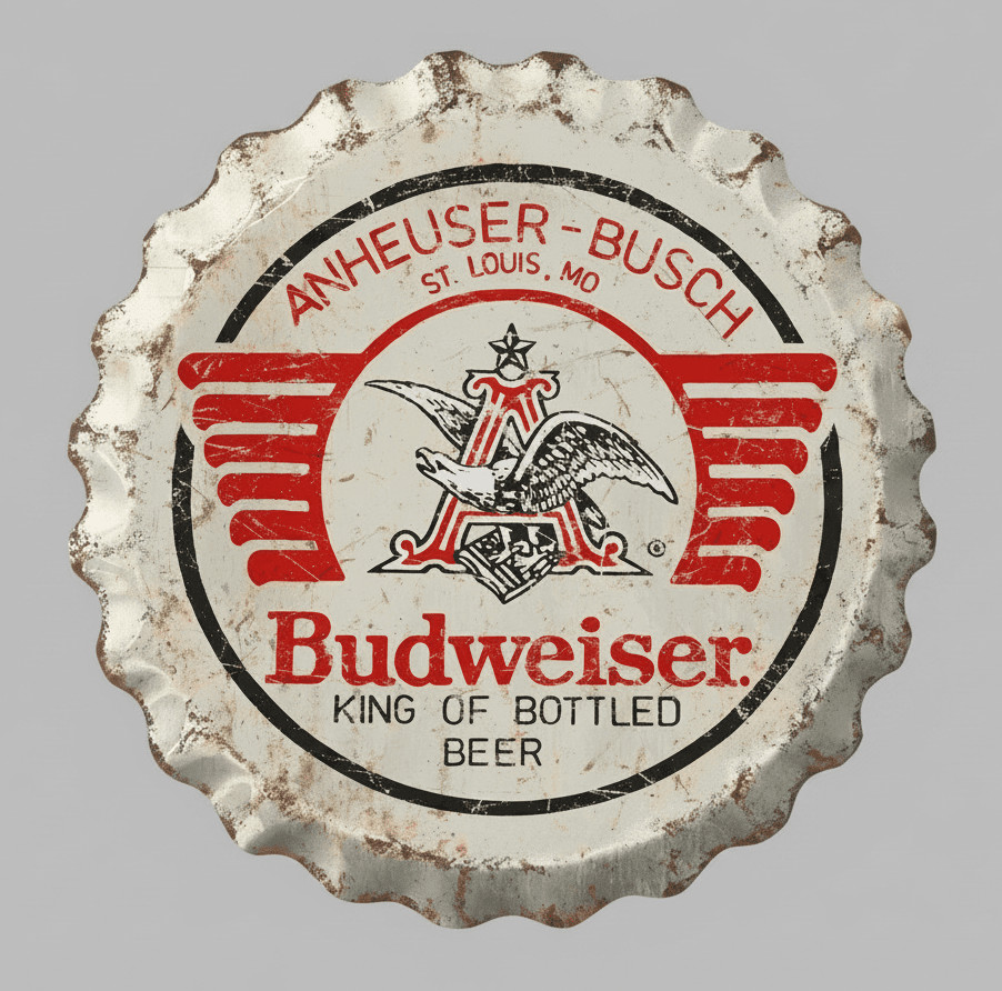 Budweiser Weathered Bottle Cap Metal Sign