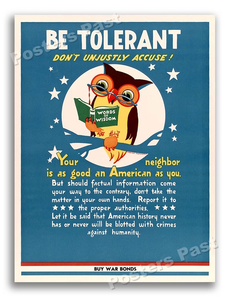 1942 Be Tolerant of Others Vintage Style WW2 Poster - 18x24