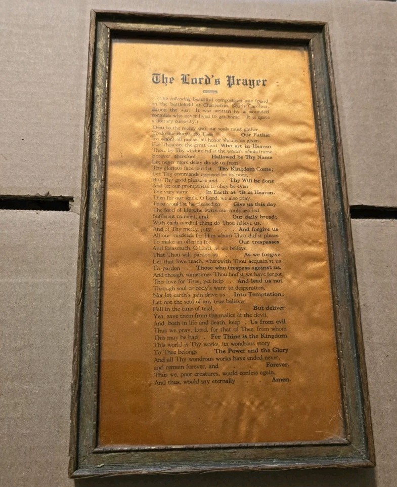Late 1800s The Lord’s Prayer Found On Civil War Battlefield 9.5 X 5.5 On Satin 