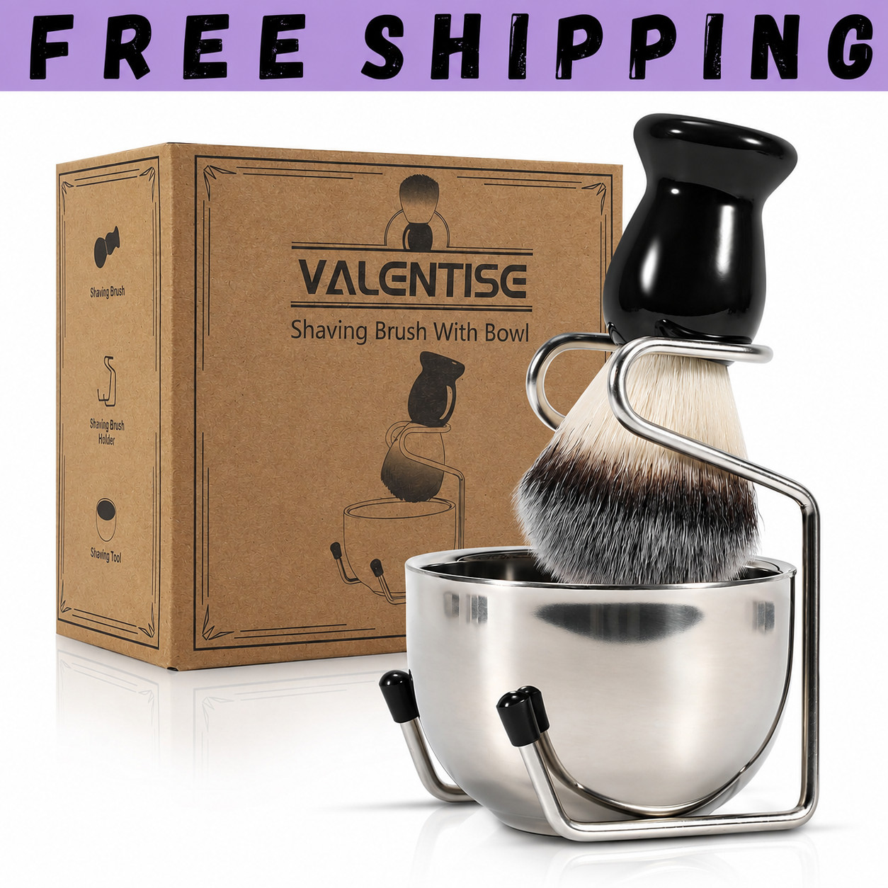 VALENTISE Shaving Brush, 3 In 1 Brush Set Includes Black and Sliver 
