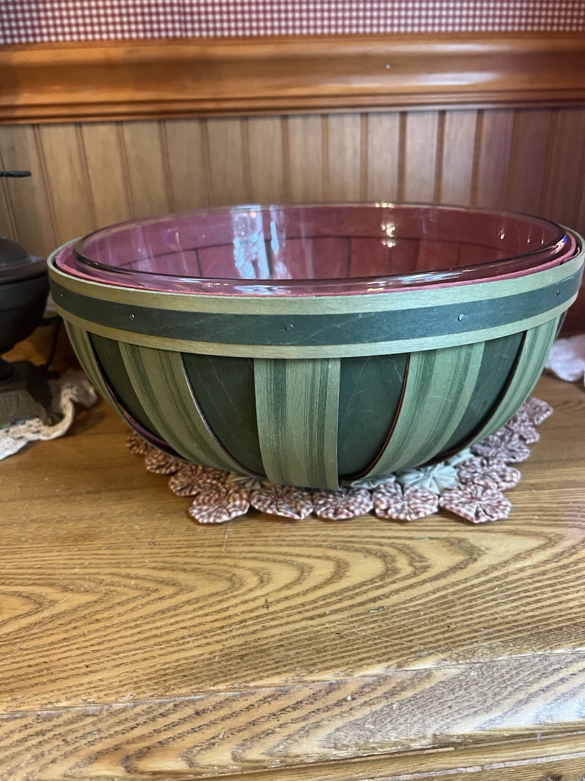 Longaberger 2013 LARGE WATERMELON BOWL BASKET & GLASS BOWL INSERT~MINT