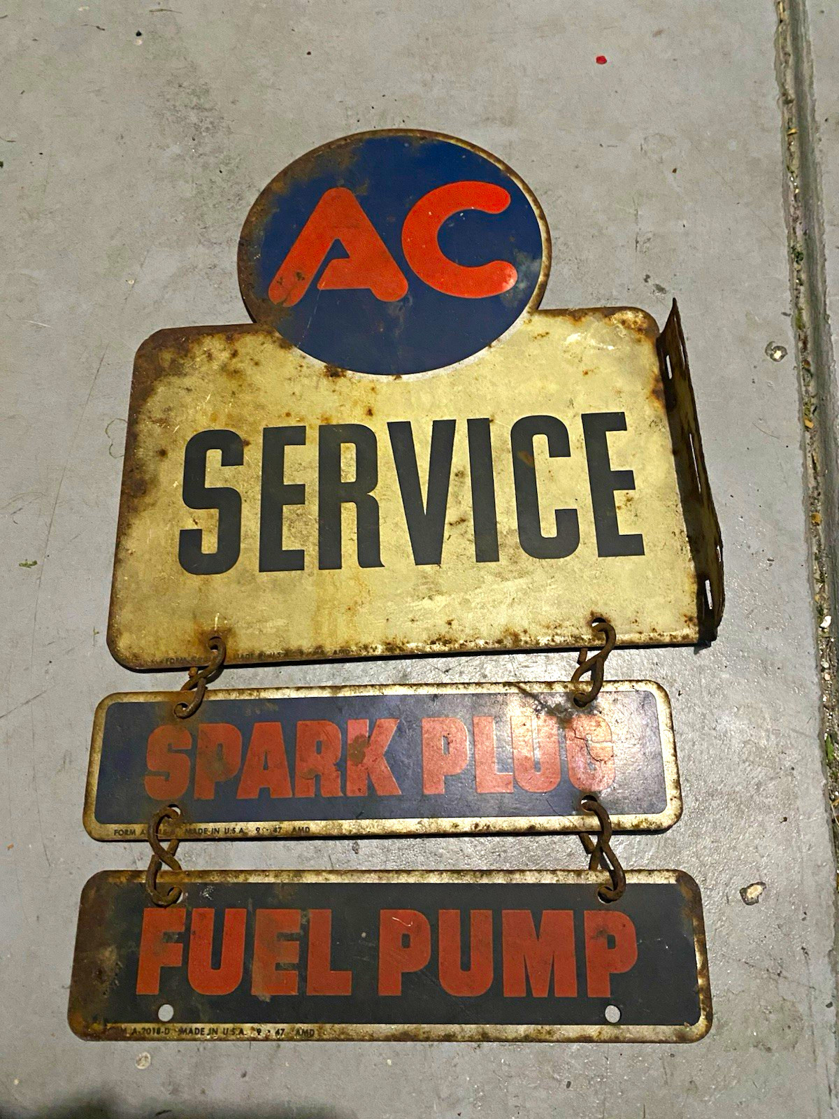 AC Service Vintage Original Advertising Sign 1947 Spark Plug & Fuel Pump Panels