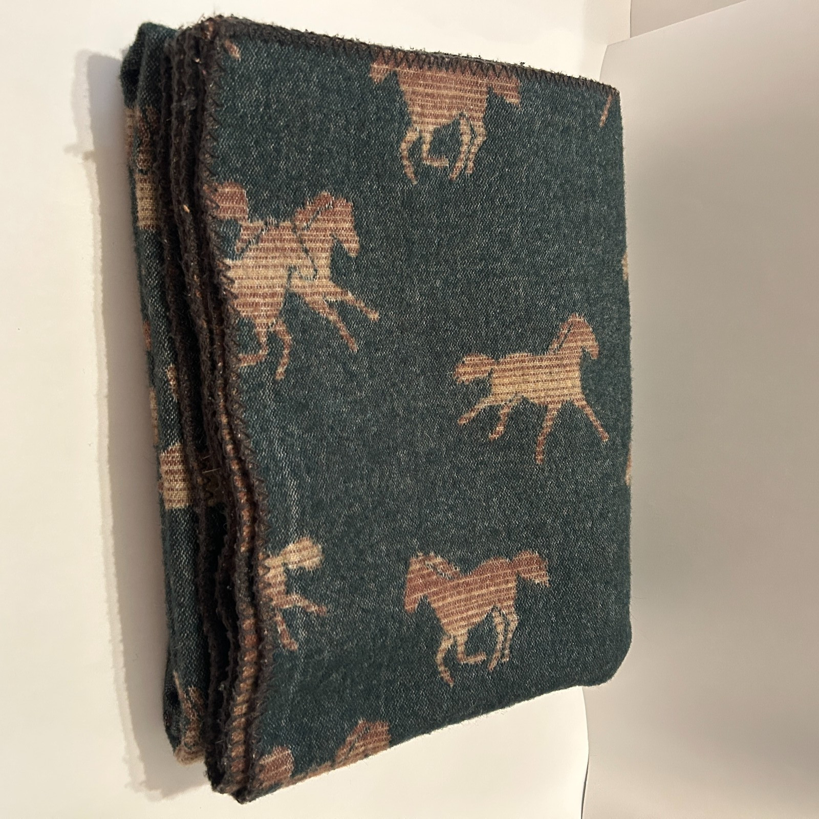 Vtg Woolrich Wool Camp Throw Blanket Reversible Horse Western 58x66 USA Made