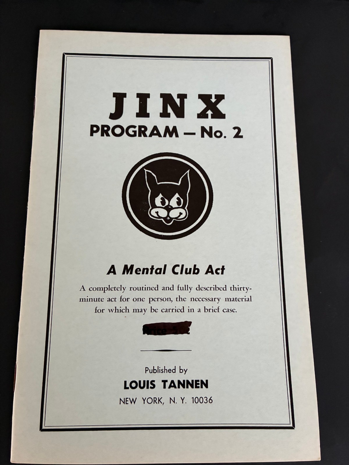JINX Program No 2 - A MENTAL CLUB ACT BOOKLET LOUIS TANNEN VINTAGE 1950\'S 