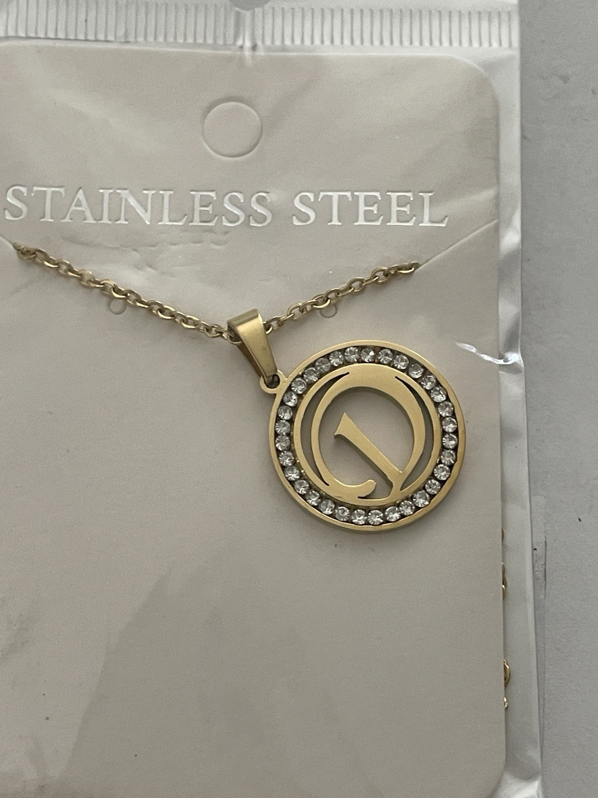 Initial D Pendant Necklace Gold Tone Rhinestone Necklace