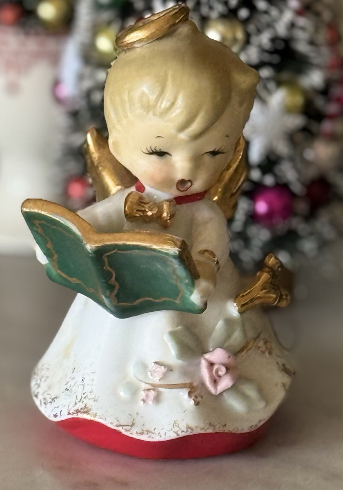 Vintage MCM Lefton Naughty Angel Choir Boy w/ Slingshot Porcelain Bell