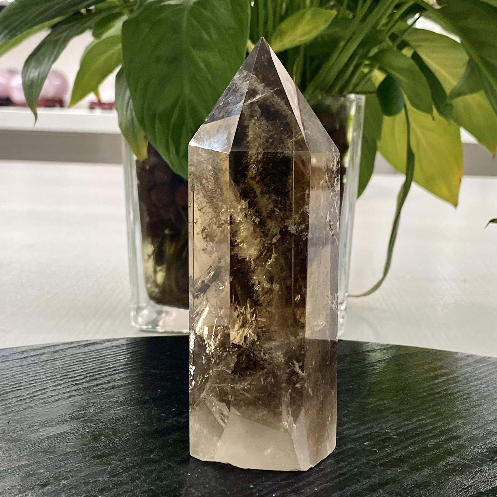 395G Natural yellow crystal obelisk Crystal energy column Reiki healing-