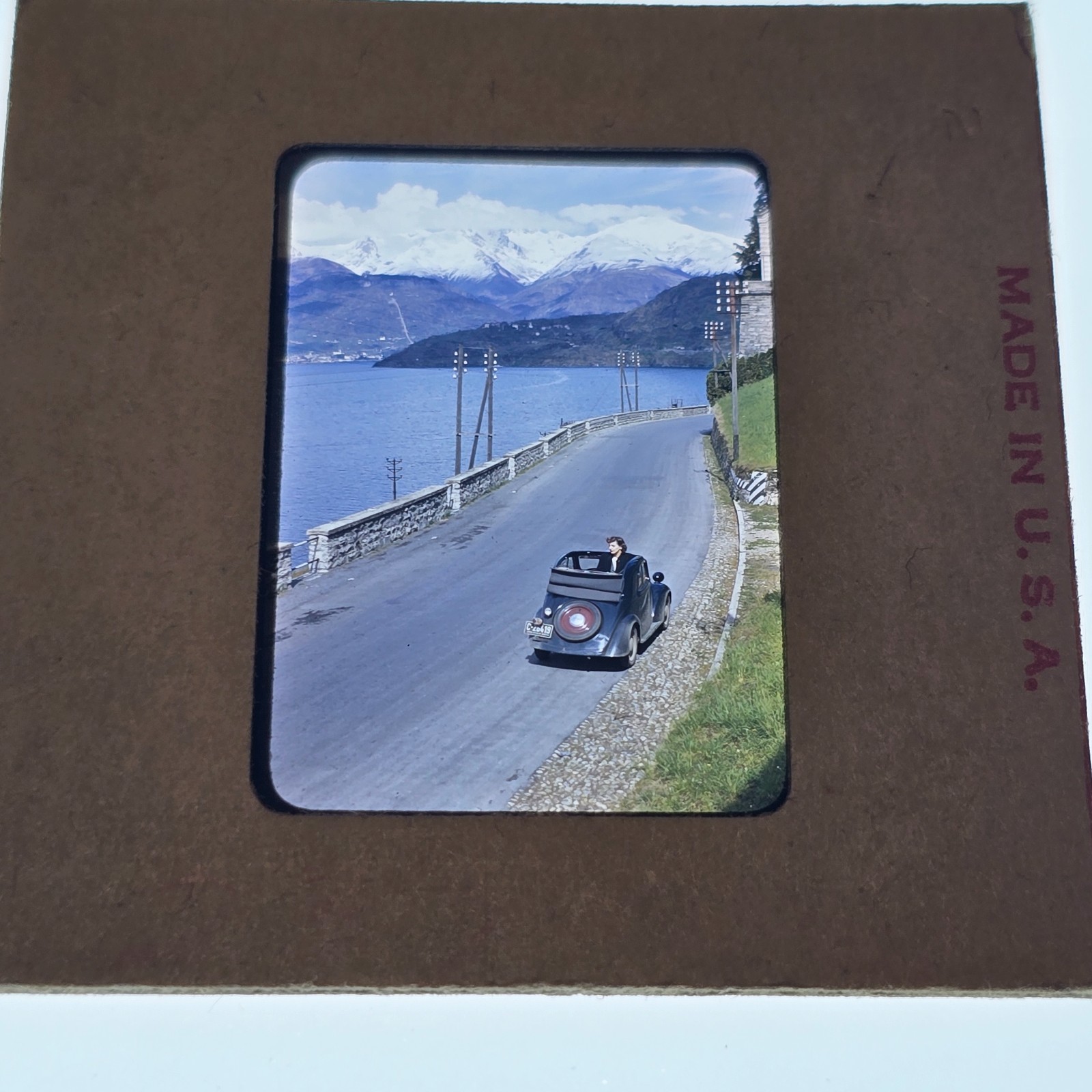 Vintage Italy Fiat 500 Topolino Convertible Lake Alps Original 35mm Color Slide
