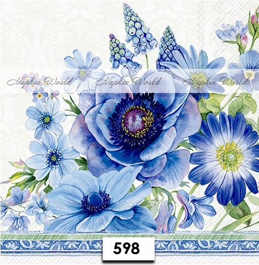 (598) TWO Paper LUNCHEON Decoupage Art Craft Napkins -  BLUE FLOWERS FLORAL