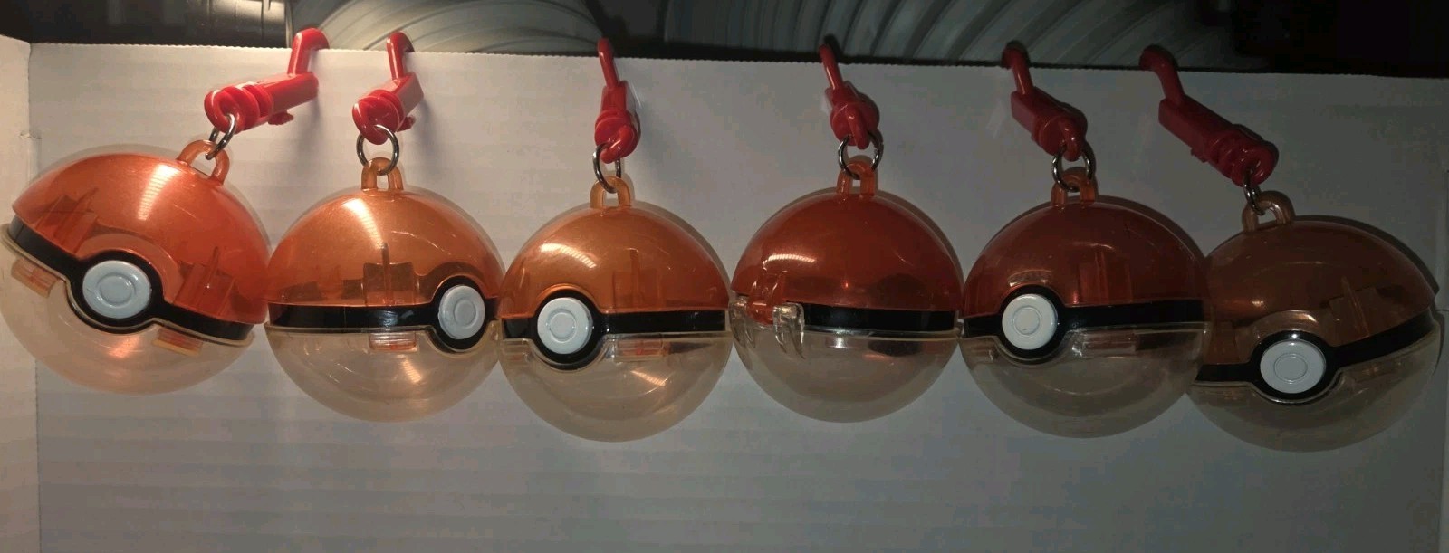 6 Vintage 1998 Clear Keychain Pokeballs