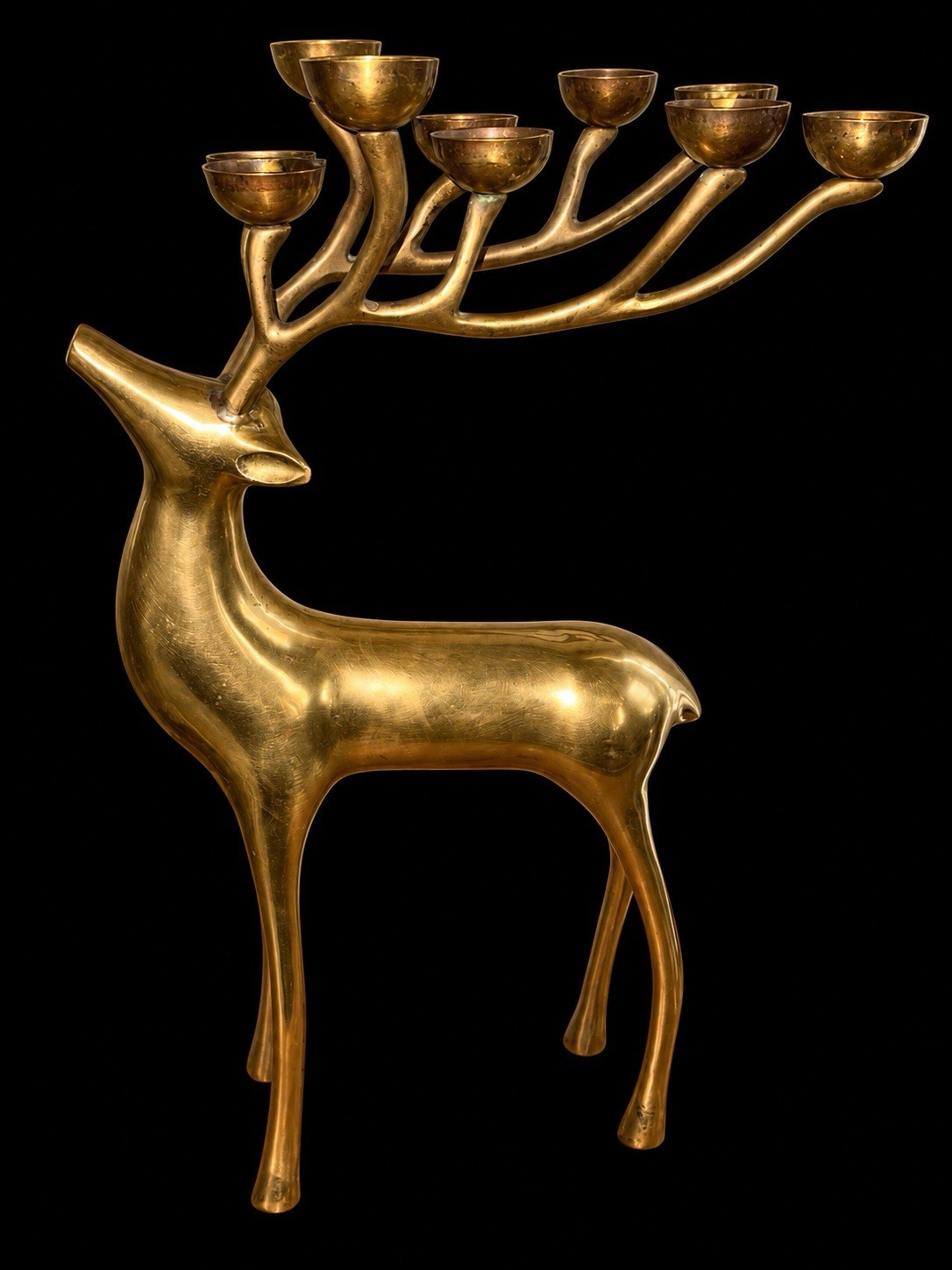Vintage India Brass Deer Stag 10 Point Ball Votive Candleholder 19.5 Inches Tall