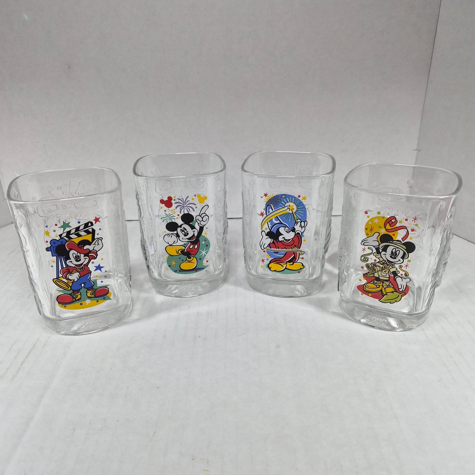 Vintage 2000 Disney McDonalds Celebration Mickey Square Glass Tumblers Set 4