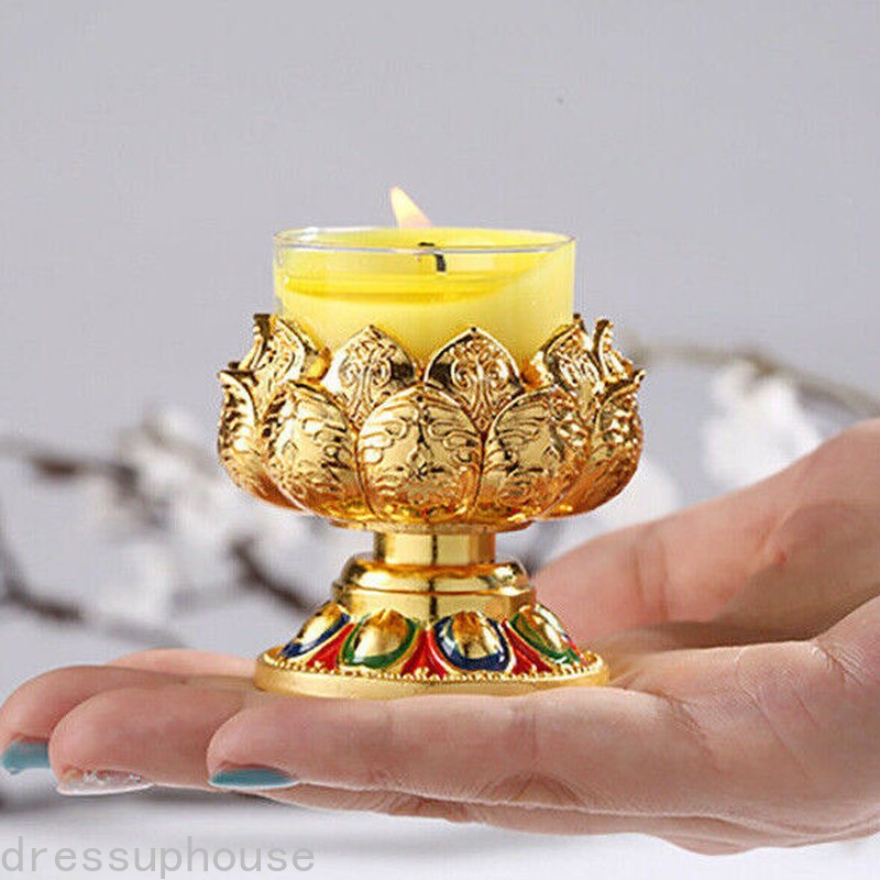 3pcs Buddhist Tibetan Altar Golden Lotus Lamp Candlestick Candlestick Collect