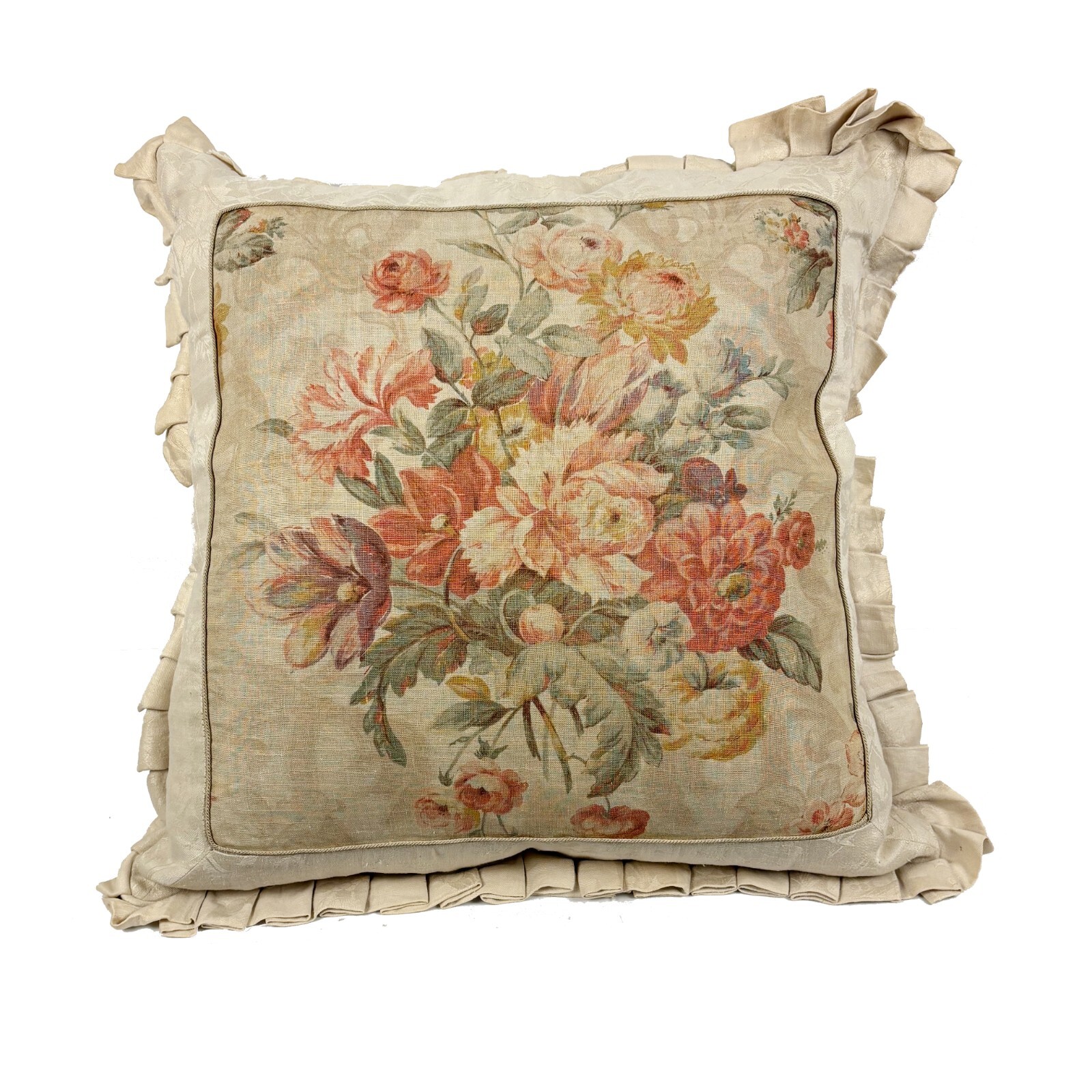 Hand-Signed Mary Jane McCarty Rose Damask Throw Pillow