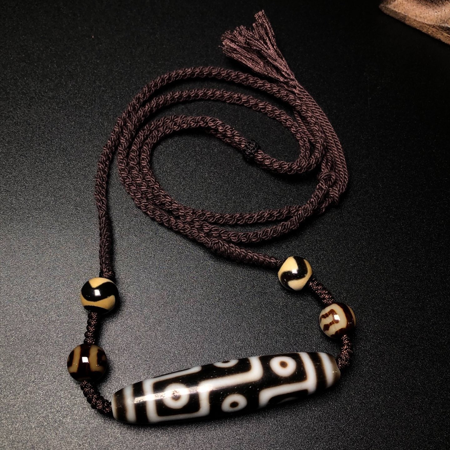 Vintage Tibetan 9 Eyed Dzi Bead Old Agate Amulet Pendant Necklace 60×13mm