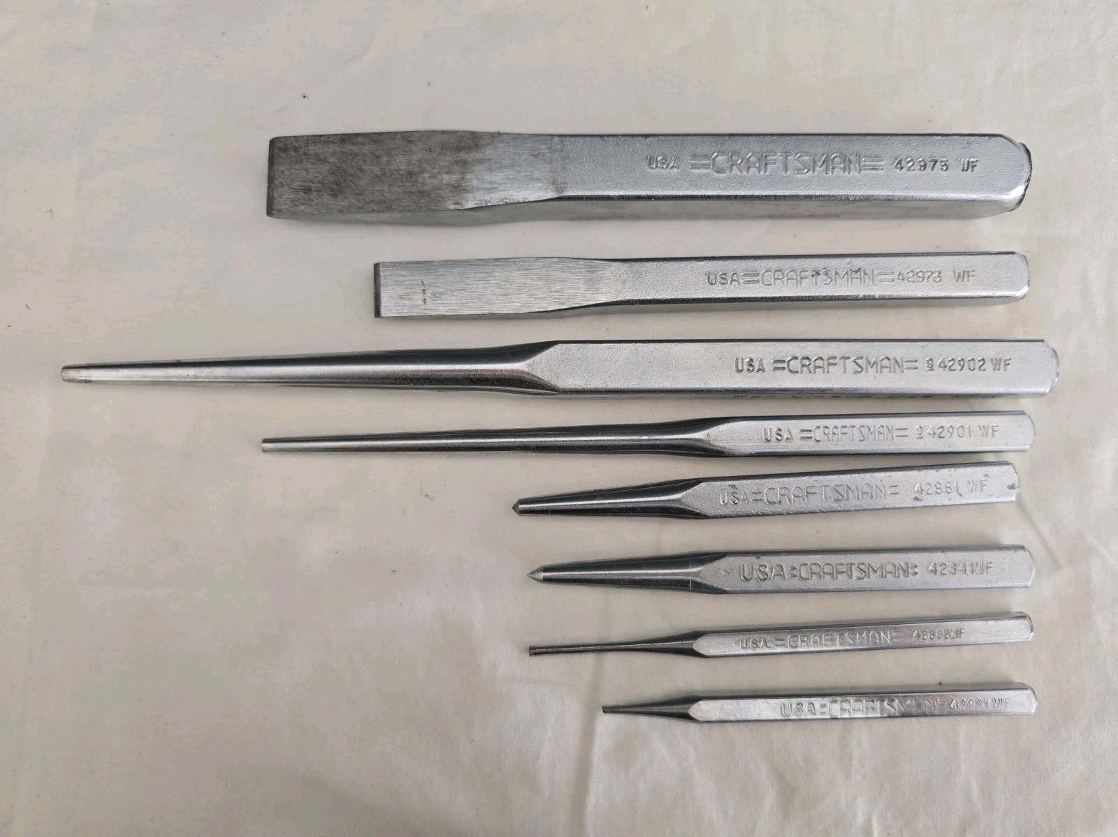 Vtg Craftsman WF Series 8pc Punch and Chisel Assortment, 42975/73, 42902/1, 4288