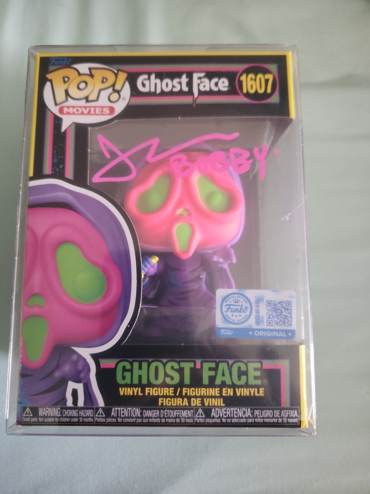 Jon Abrahams signed Blacklight GhostFace Funko Pop Ghost Face Scary Movie Scream