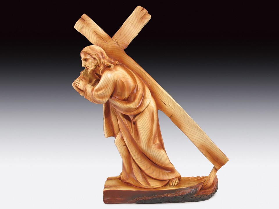 Passion of Jesus Christ Carrying The Cross in Faux Cedar Wood Christian Catholic Passion of Jesus Christ Carrying The Cross in Faux Cedar Wood Christian Catholic