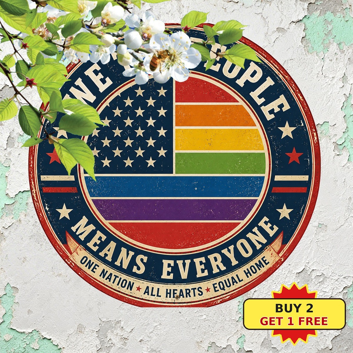 LGBTQ Rainbow Pride Sign Patriotic Inclusive People Round Metal Plaque 8x8