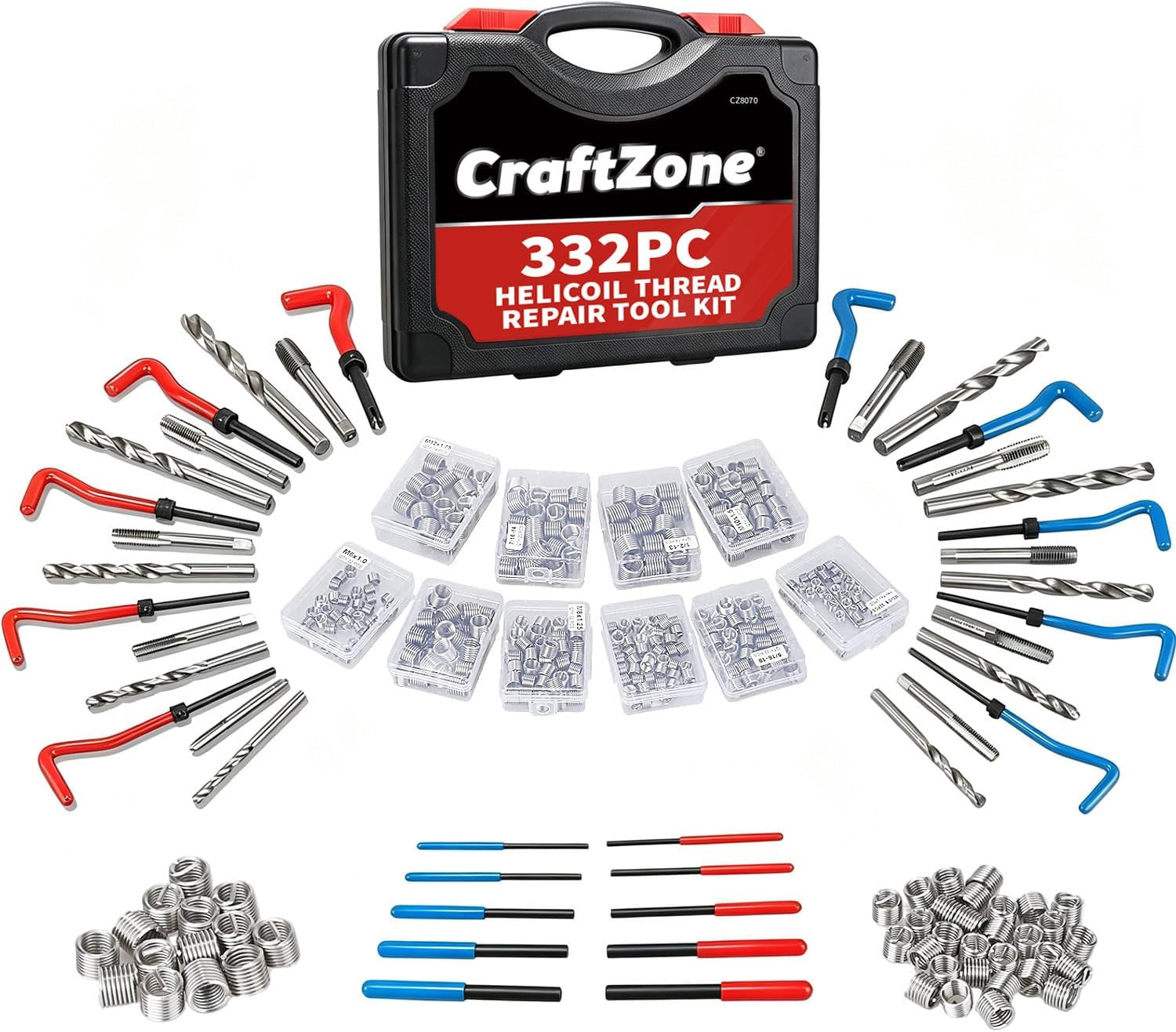 332PC SAE Metric Thread Repair Helicoil Insert Kit 332PC SAE Metric Thread Repair Helicoil Insert Kit