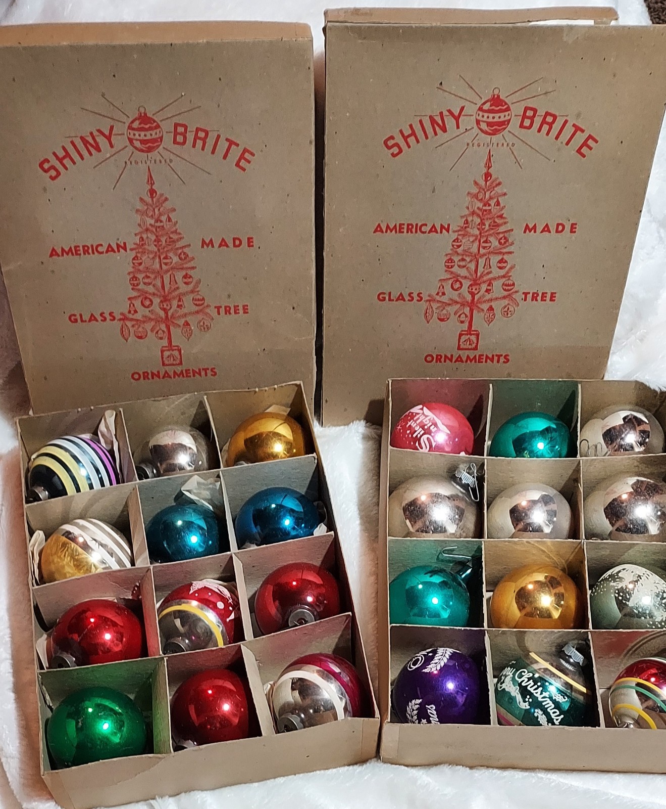 Vintage Shiny Brite Glass Christmas Tree Ornaments 2 Boxes, 24 pcs.