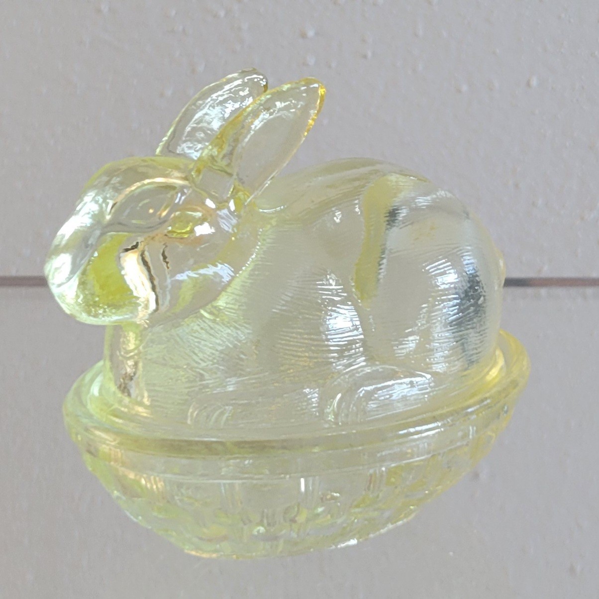 Vintage Indiana Glass Yellow Bunny on Nest Covered Candy Dish Easter Trinket Box