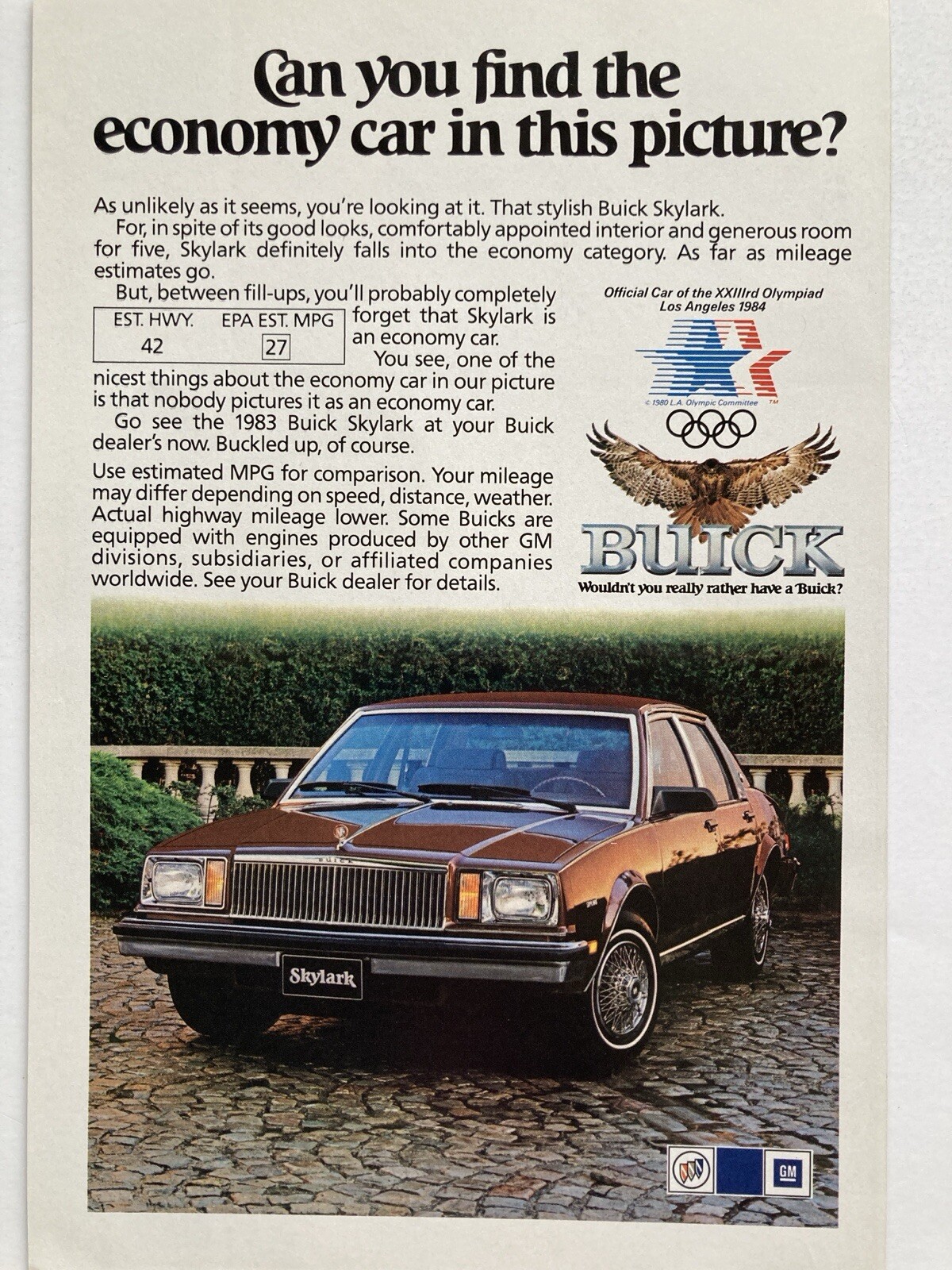 1983 Buick Skylark Print Ad Economy Car Picture 1983 Buick Skylark Print Ad Economy Car Picture