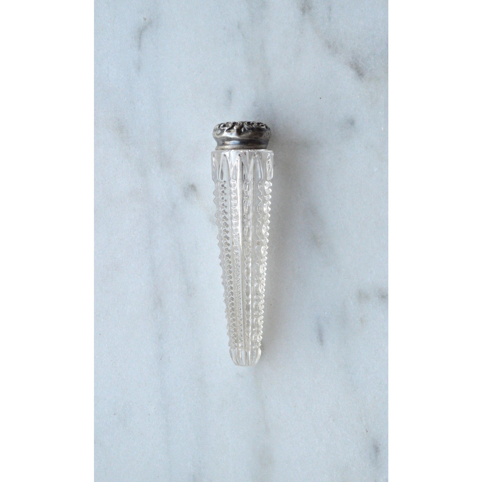 Antique Victorian Sterling Silver and Cut-Glass Chatelaine Scent Vial c. 1900