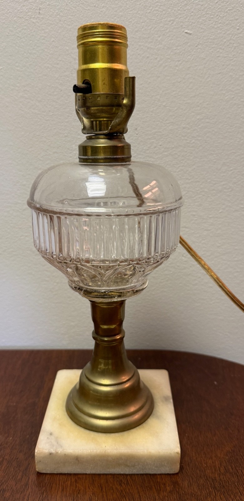 Antique Clear Glass Electrified Oil Lamp Marble Base Collectible.