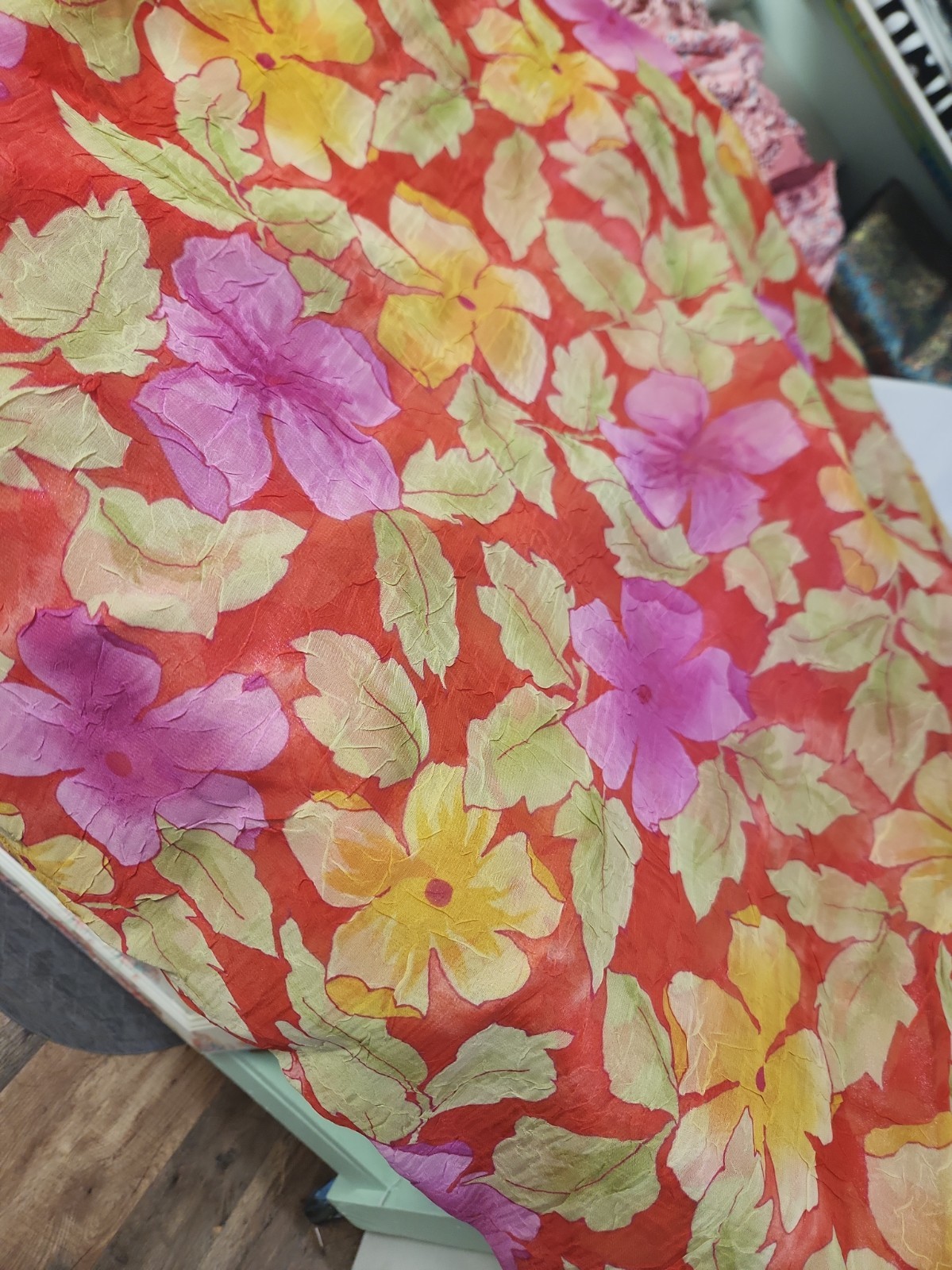 3 Yards Retro Orange Yellow Pink Large Floral Lightweight Fabric Draping Clothin