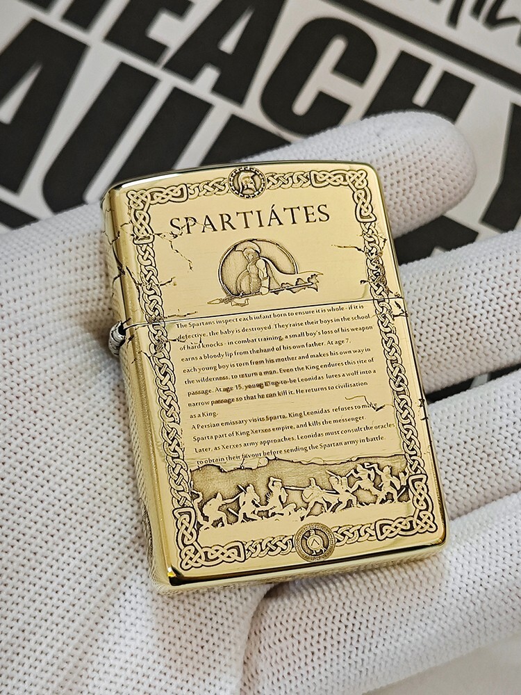 Spartan Warrior Zippo Lighter Brass Armor Engraved Windproof Collectible Gift