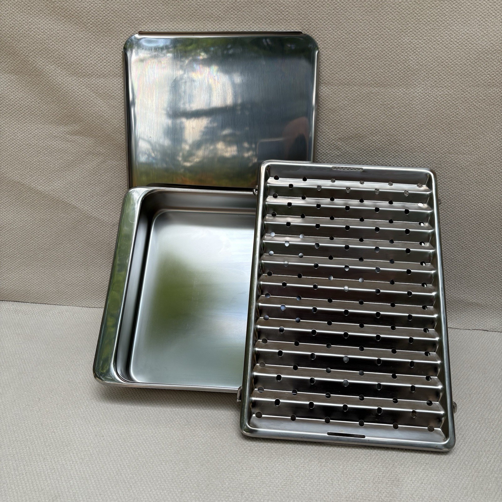 Vintage Revere Ware 2523 88 3 pc Stainless Steel Roasting, Baking, Broiling Pan 