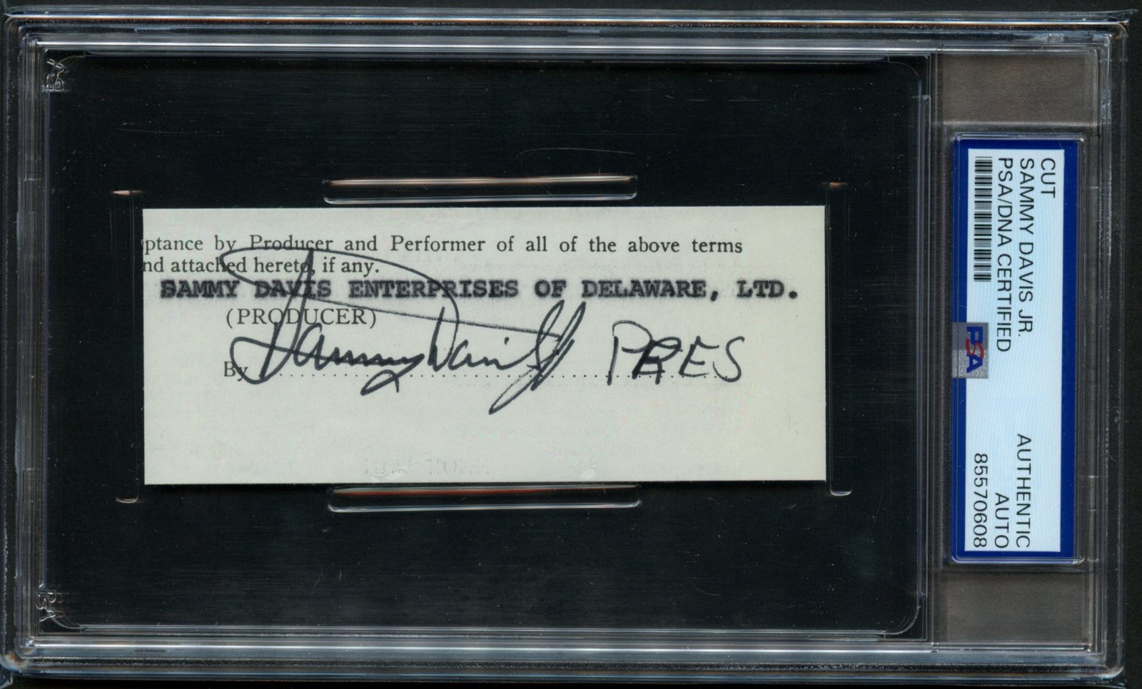 Sammy Davis Jr. signed autograph 1.5x4.5 cut Actor: The Rat Pack PSA Slabbed Sammy Davis Jr. signed autograph 1.5x4.5 cut Actor: The Rat Pack PSA Slabbed