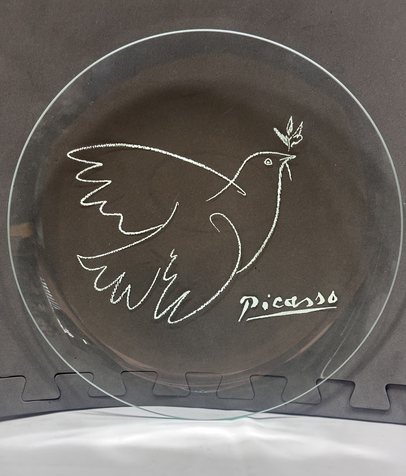 Vintage Pablo Picasso Dove Olive Branch 13” Glass Plate Platter 