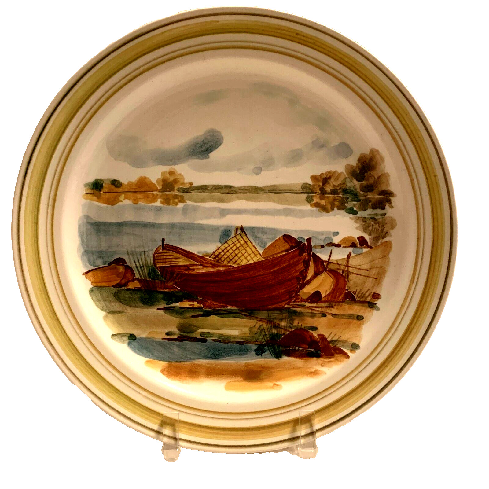 Vtg Arabia Finland Boat Water Hand Painted Wall Plate 10.75\ Vtg Arabia Finland Boat Water Hand Painted Wall Plate 10.75\