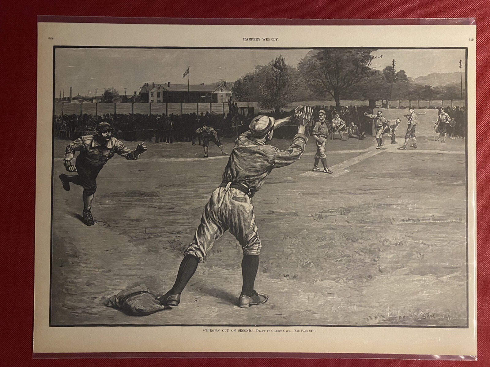 VINTAGE NEWSPAPER HEADLINE THROW OUT ON SECOND BASEBALL ILLUSTRATION 1891 SKETCH