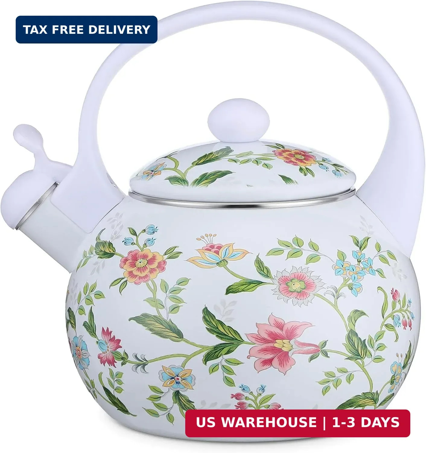2.3 Quart Vintage Enamel Tea Kettle, Whistling Tea Kettle for Stove Top, Floral 2.3 Quart Vintage Enamel Tea Kettle, Whistling Tea Kettle for Stove Top, Floral