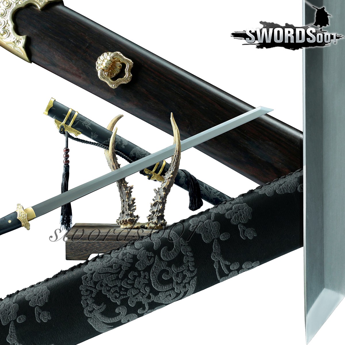 37\'\' Plum Blossom Tang Dao Chinese Sword Brass Fittings Ebony Handle Sharp Blade