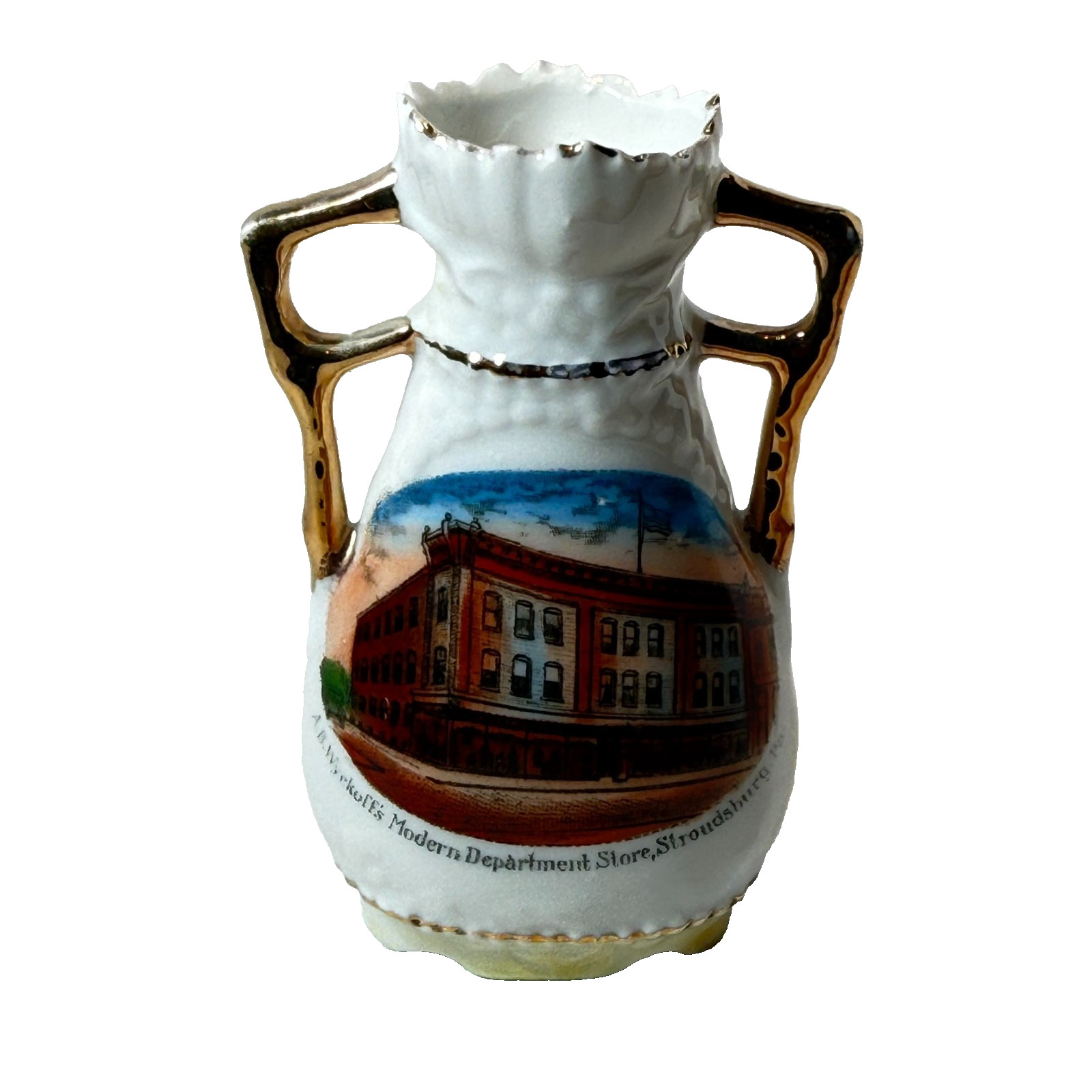 Wyckoff STORE Stroudsburg, Pennsylvania PA Antique Souvenir China TRINKET VASE