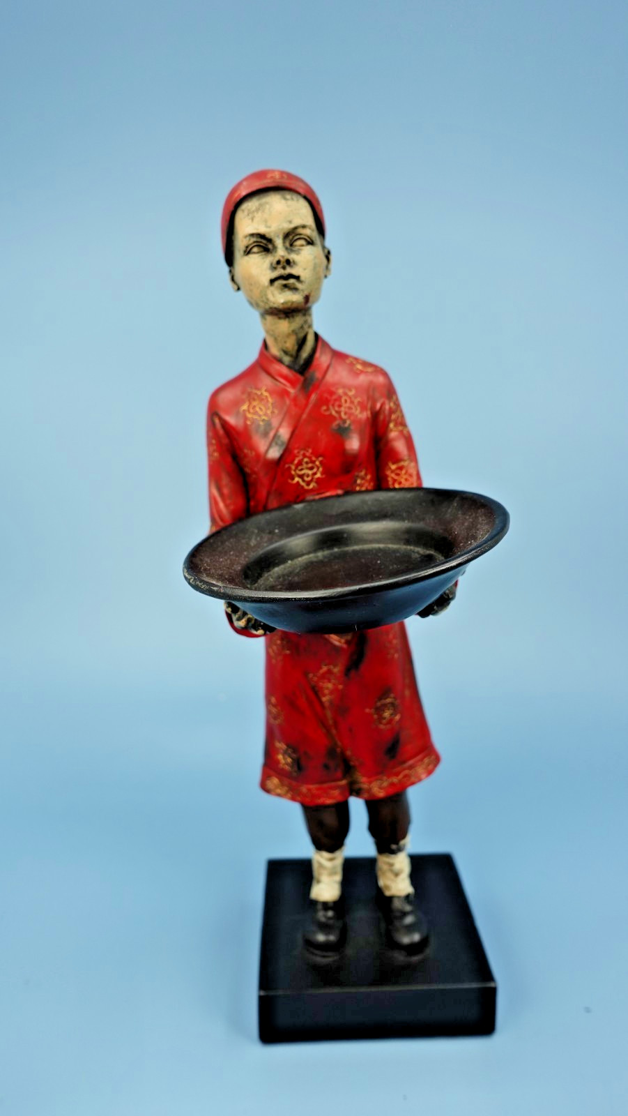 Vintage Resin Intricately Detailed Chinese Servant Figure Holding Tray 9 