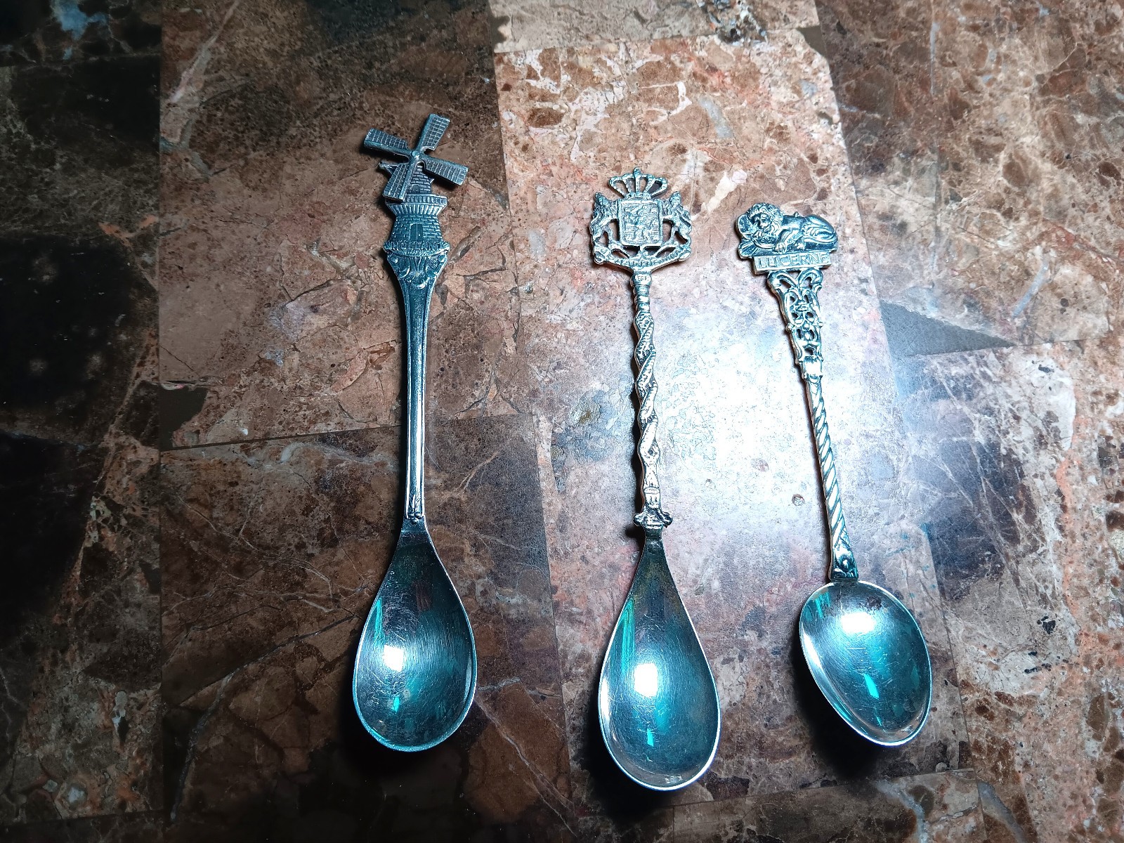 Vtg collectible 800, 830, and 835 silver European lot of 3 Tea spoons Vtg collectible 800, 830, and 835 silver European lot of 3 Tea spoons