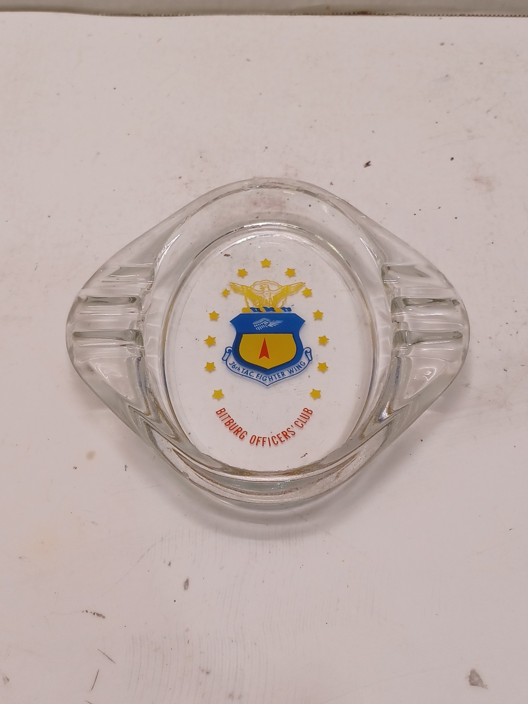 Vtg U.S.A.F.  Glass Ashtray Bitburg Officers Club 36th Tac. Fighter Wing 5.5\
