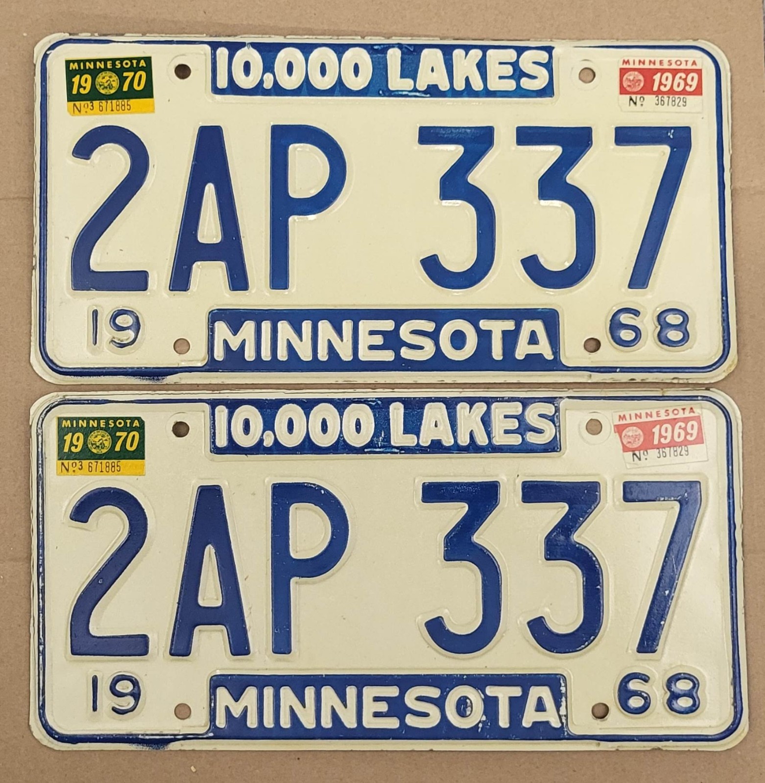 1968 1969 1970 Minnesota License Plate Pair Tags #2AP 337 **FREE Local Pick Up**