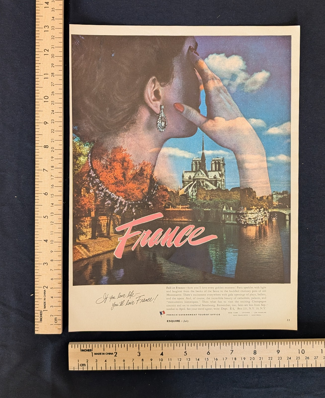 Vintage 1956 French Government Tourist Office Travel to France Color Print Ad