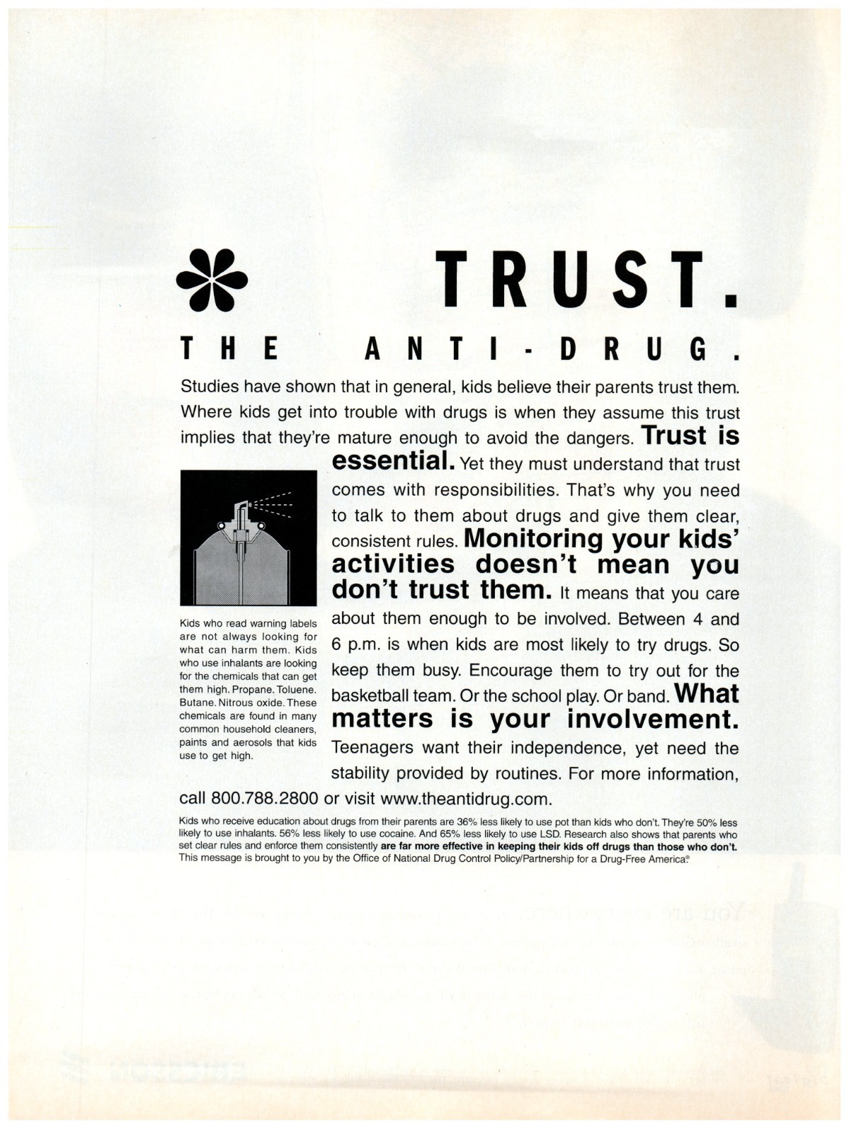 1999 PRINT AD, Trust The Anti-Drug Monitor Your Kids 90\'s Public Notice Ad