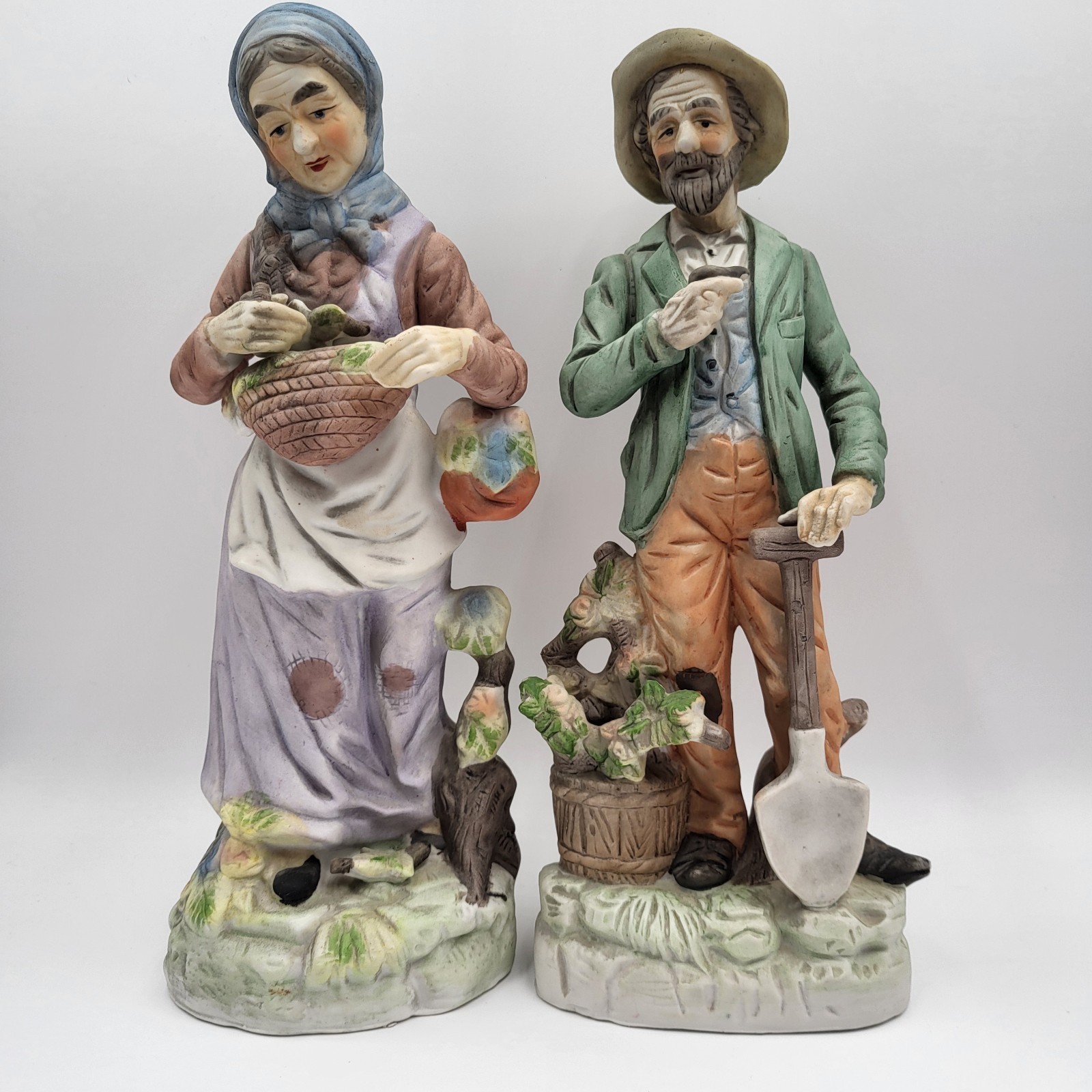 Vintage Homco Figurines Old Man & Woman Country Farmer Couple 12.5\ Vintage Homco Figurines Old Man & Woman Country Farmer Couple 12.5\