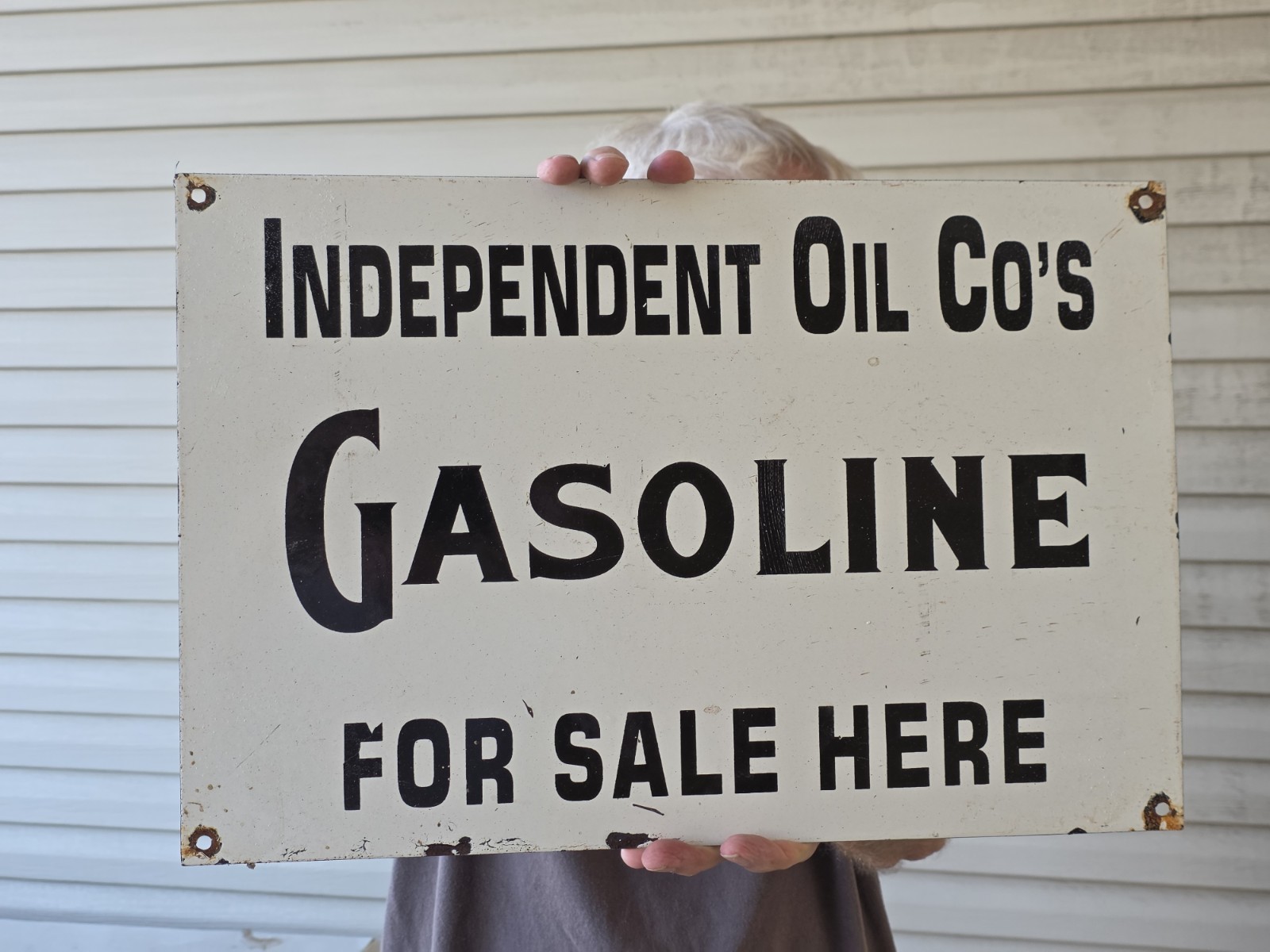 LARGE VINTAGE INDEPENDENT OIL CO'S GASOLINE FOR SALE HERE PORCELAIN SIGN 12 LARGE VINTAGE INDEPENDENT OIL CO'S GASOLINE FOR SALE HERE PORCELAIN SIGN 12