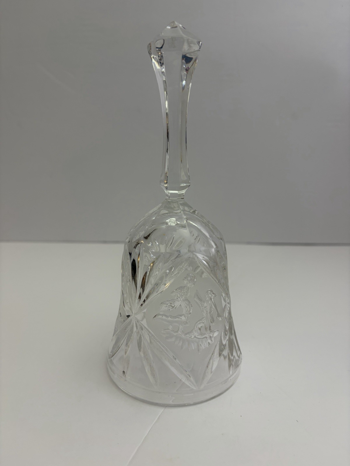 AS-IS Vintage Lead Crystal Hand Bell - Jack & Jill Etched Pattern - 7.25\