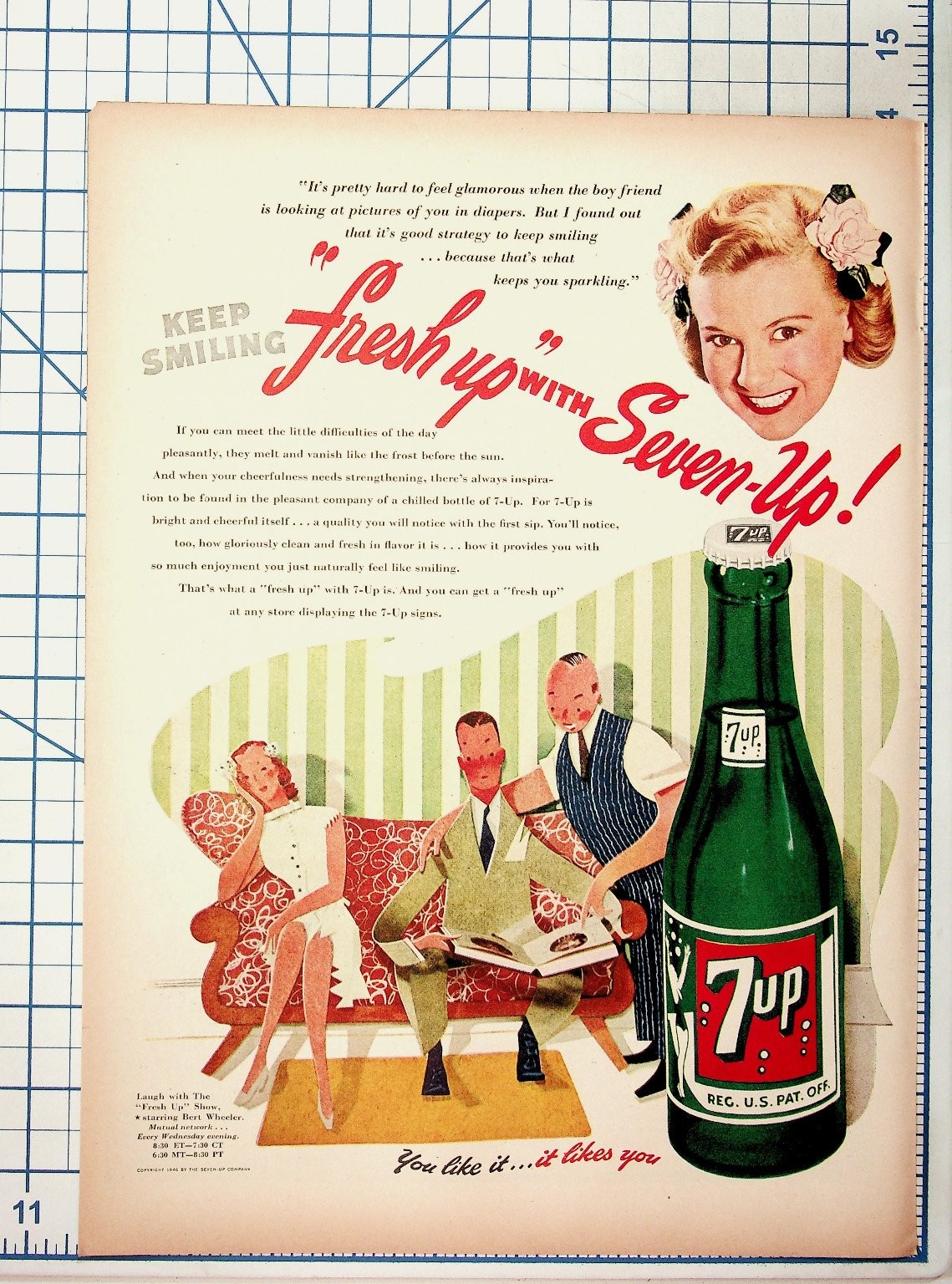 Vintage 1946 7UP Soda Drink Ad “Fresh Up” Bert Wheeler Radio Show Ephemera Vintage 1946 7UP Soda Drink Ad “Fresh Up” Bert Wheeler Radio Show Ephemera