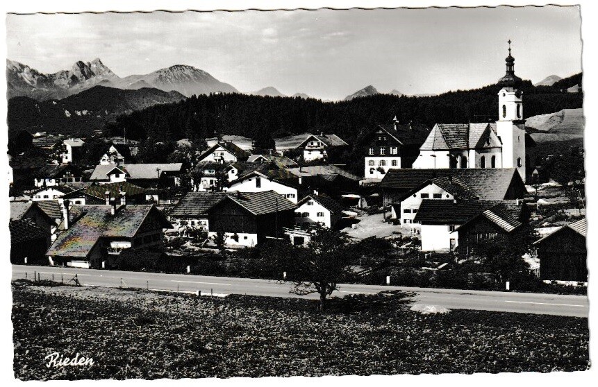 Postcard Rieden with Aggenstein and Breitenberg - black and white